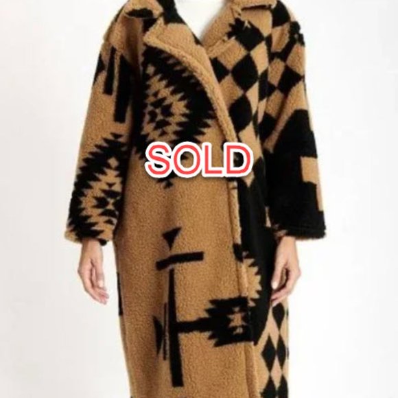 Ornella Paris Jackets & Blazers - Ornella Paris Camel & Black Geometric Long-Sleeve Coat